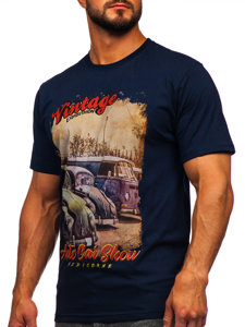 Granatowy bawełniany t-shirt męski z nadrukiem Denley 143001