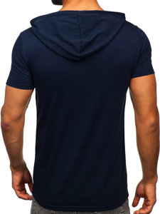 Granatowy t-shirt męski z nadrukiem z kapturem Denley 8T978