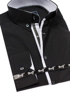 Koszula męska elegancka z długim rękawem czarna Bolf 7722