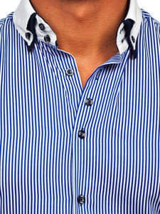 Koszula męska elegancka z długim rękawem niebieska Bolf 0909