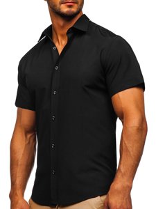 Koszula męska elegancka z krótkim rękawem czarny Bolf 7501