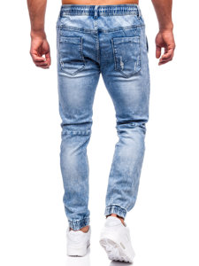 Niebieskie spodnie jeansowe joggery męskie Denley MP0073BC