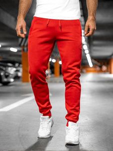 Spodnie męskie joggery dresowe czerwone Denley XW01
