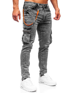 Szare jeansowe spodnie męskie bojówki skinny fit Denley R61064S0