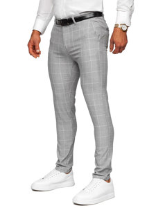 Szare spodnie materiałowe chinosy w kratę męskie Denley 0032
