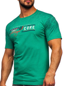 Zielony bawełniany t-shirt męski z nadrukiem Denley 14710