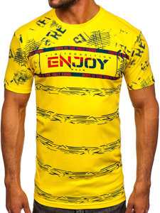 Żółty bawełniany t-shirt męski z nadrukiem Denley 14471